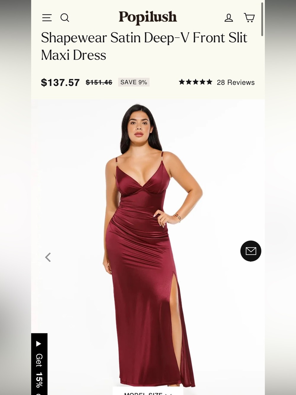Shapewear Satin Burgundy Maxi Dress with Side Slit